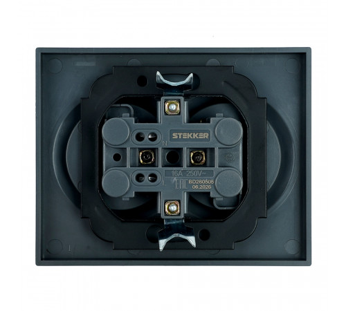 Розетка 2-местная с защитной шторкой (механизм) Stekker б/з 250В 16А Мия RST16-3113-05 черный бархат 50916