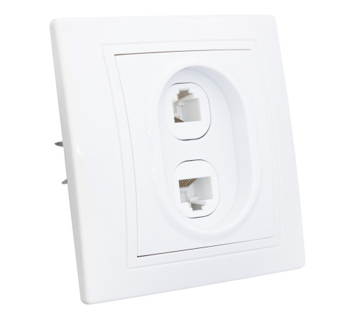 Розетка телефонная RJ11 + компьютерная RJ45 скрытой установки IP20, белая 
