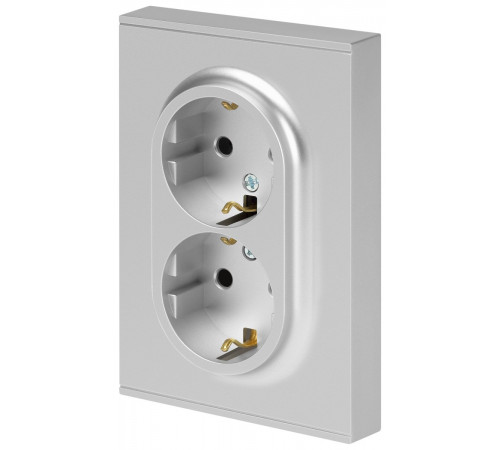 Розетка Эра Arktik 16-2105-03 двойная с заземлением 2X2P+E Schuko со шторками 16А-250В алюминий Б0070456
