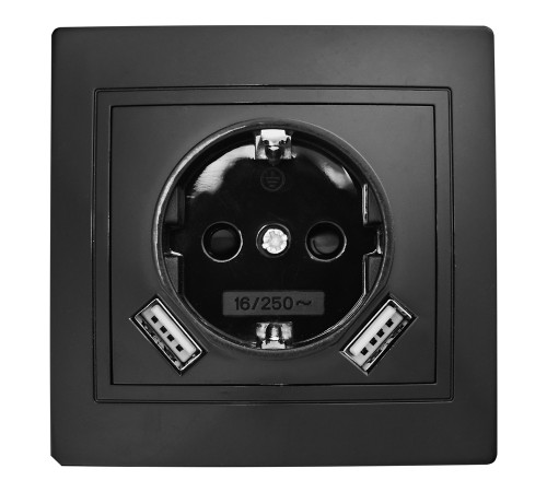 Розетка 2П+З с защ. шт. 16А 250В + USB порт Tape-A 2,1А 5В IP20, черная 