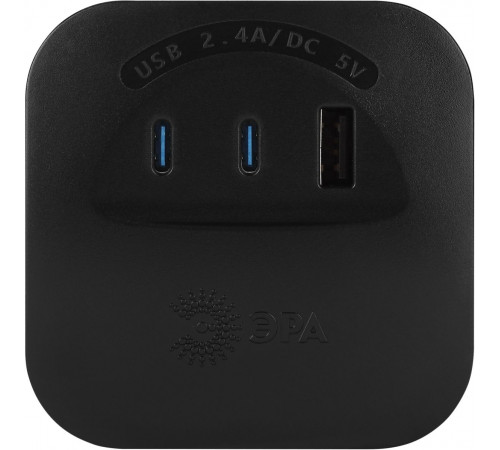 Разветвитель электрический ЭРА SP-4-3USBAC-B на 4 розетки + 3 USB A+C со шторками 10А черный Б0069084