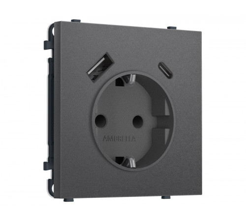 Комплект механизма электрической розетки SIGMA Антрацит серый 2USB A+C 20W Ambrella Volt MS660010 (SP6600, PR160)