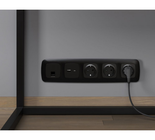 Комплект механизма компьютерной розетки Ambrella Volt RJ-45 (8P8C) CAT6A экранированной с автоматической защитной шторкой OMEGA MO812005 Черный матовый QUANT (OP8120, VM185)