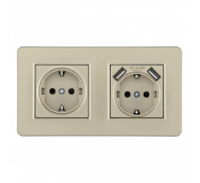 Розетка двойная (двухпостовая) с/з и шторками + USB Arte Milano SET16-2-47-1-40-1 shampan
