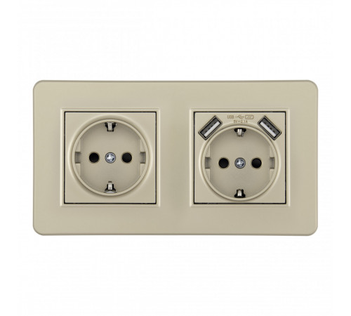 Розетка двойная (двухпостовая) с/з и шторками + USB Arte Milano SET16-2-47-1-40-1 shampan Розетка двойная (двухпостовая) с/з и шторками + USB Arte Milano SET16-2-47-1-40-1 shampan