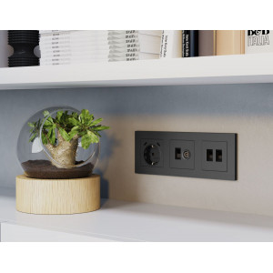 Комплект механизма компьютерной двойной розетки RJ-45 с автоматической защитной шторкой Alfa Графит мягкое касание Quant Ambrella Volt MA912110 (AP9121, VM189)