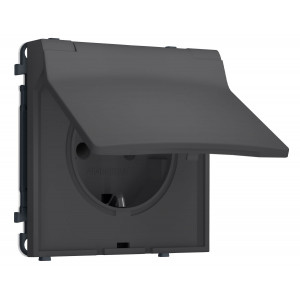 Комплект механизма электрической розетки SIGMA Графит Мягкое касание 50Hz 2P+E с/з с/ш и крышкой IP44 16A-250V QUANT PRO Ambrella Volt MS908010 (SP9080, PR141)