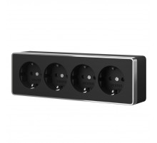 Розетка четверная с заземлением и шторками Werkel Gallant черный/хром W5072258 4690389218026 a071254