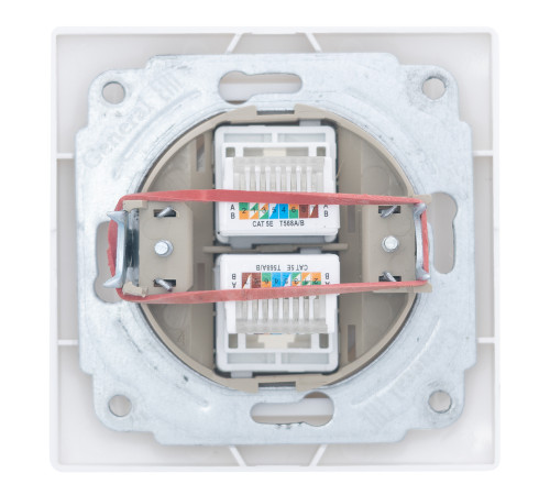 Розетка двойная компьютерная RJ45 скрытой установки IP20, белая 