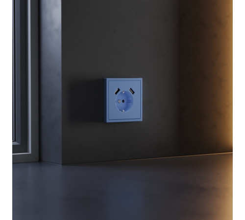 Накладка для розетки с заземлением и защитными шторками, с USB A+A Voltum S70 (деним) VLS000915