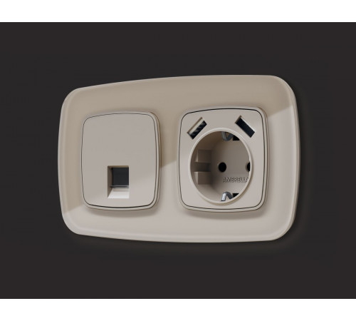 Комплект механизма компьютерной розетки Ambrella Volt RJ-45 (8P8C) CAT6A экранированной с автоматической защитной шторкой OMEGA MO372005 Серо-бежевый матовый QUANT (OP3720, VM185)