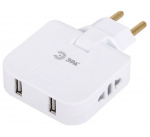 Разветвитель электрический Эра SPF-2-FL-USB поворотный на 2 розетки + 2USB 10А белый Б0069089