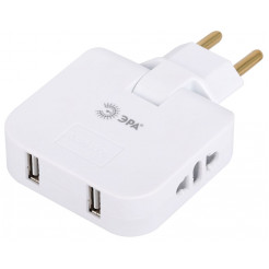 Разветвитель электрический Эра SPF-2-FL-USB поворотный на 2 розетки + 2USB 10А белый Б0069089