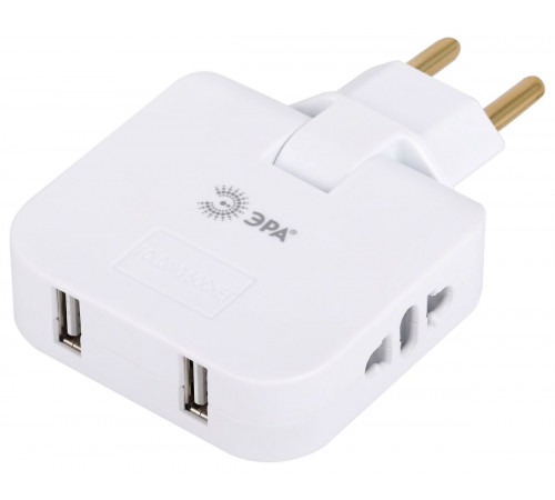 Разветвитель электрический Эра SPF-2-FL-USB поворотный на 2 розетки + 2USB 10А белый Б0069089