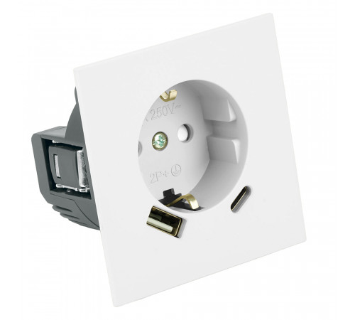 Розетка 1-местная 16А + USB + Type C (механизм) Stekker 250В 20W Мия RST16-3119-01 50438