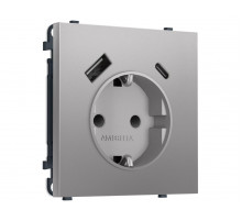 Комплект механизма электрической розетки SIGMA Сталь матовый 2USB A+C 20W Ambrella Volt MS510010 (SP5100, PR160)