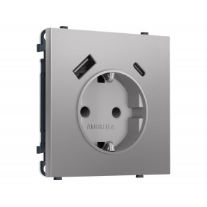 Комплект механизма электрической розетки SIGMA Сталь матовый 2USB A+C 20W Ambrella Volt MS510010 (SP5100, PR160)