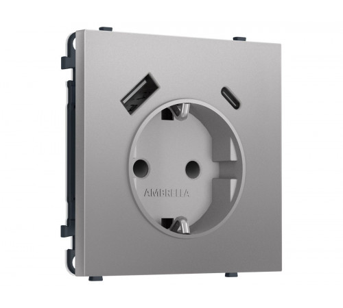 Комплект механизма электрической розетки SIGMA Сталь матовый 2USB A+C 20W Ambrella Volt MS510010 (SP5100, PR160)