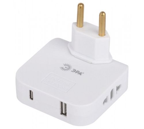 Разветвитель электрический Эра SPF-2-FL-USBC поворотный на 2 розетки + 2USB A+C 10А белый Б0069090