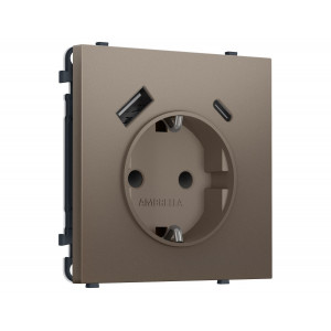 Комплект механизма электрической розетки SIGMA Темная бронза матовый 2USB A+C 20W Ambrella Volt MS640010 (SP6400, PR160)