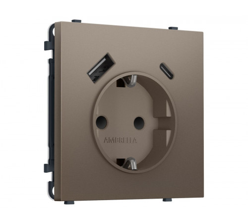 Комплект механизма электрической розетки SIGMA Темная бронза матовый 2USB A+C 20W Ambrella Volt MS640010 (SP6400, PR160)