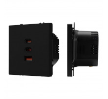 USB Розетка тип А+С+С софт-тач черный оникс Arlight SCT-MUACC-SFPL-FC-BK (65W, QC3) 061834(1)
