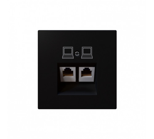 Интернет розекта 2х терминальная 6 категория, цвет Черный матовый (soft touch) Jasmart FD6108PBM