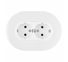 Круглая розетка двойная с/з и шторками Arte Milano SET08-double-40-2 white