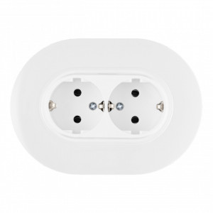 Круглая розетка двойная с/з и шторками Arte Milano SET08-double-40-2 white