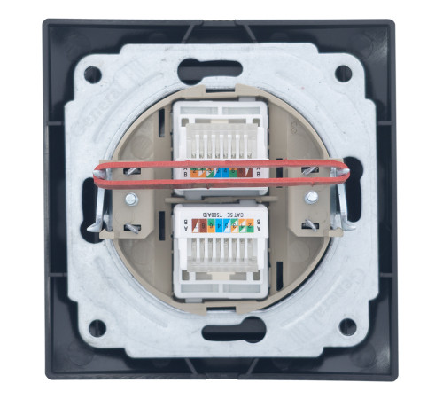 Розетка двойная компьютерная RJ45 скрытой установки IP20, черная 
