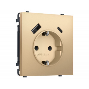 Комплект механизма электрической розетки SIGMA Золото Мягкое касание 2USB A+C 20W Ambrella Volt MS890010 (SP8900, PR160)