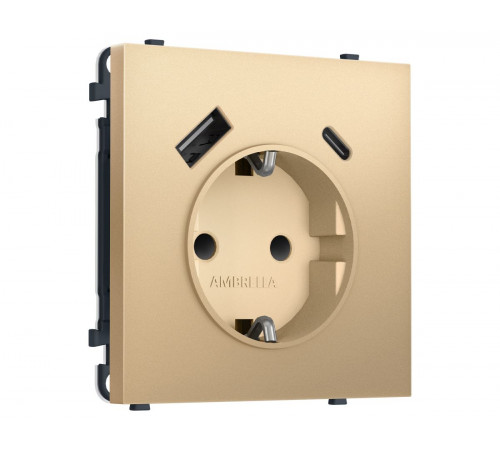 Комплект механизма электрической розетки SIGMA Золото Мягкое касание 2USB A+C 20W Ambrella Volt MS890010 (SP8900, PR160)