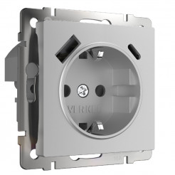 Розетка Werkel Розетка с заземлением, шторками и USB тип A+C (серебряный) W1171706 4690389206870 a067703