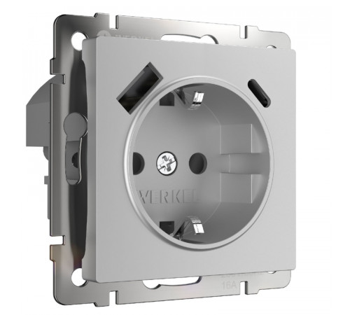 Розетка Werkel Розетка с заземлением, шторками и USB тип A+C (серебряный) W1171706 4690389206870 a067703
