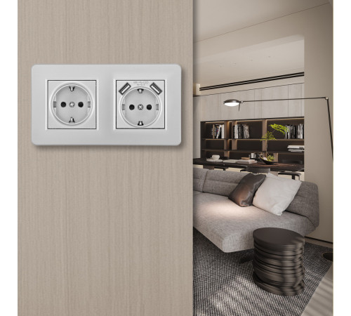 Розетка двойная (двухпостовая) с/з и шторками + USB Arte Milano SET16-2-47-1-40-1 silver Розетка двойная (двухпостовая) с/з и шторками + USB Arte Milano SET16-2-47-1-40-1 silver
