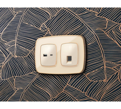 Комплект механизма компьютерной розетки Ambrella Volt RJ-45 (8P8C) CAT6A экранированной с автоматической защитной шторкой OMEGA MO312005 Бежевый глянец QUANT (OP3120, VM185)