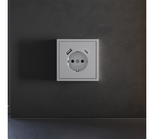 Накладка для розетки с заземлением и защитными шторками, с USB A+C Voltum S70 (серый) VLS001016