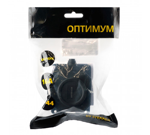 Розетка переносная 1-местная c/з Stekker RST16-1-44 250В 16А IP44 черный 50804