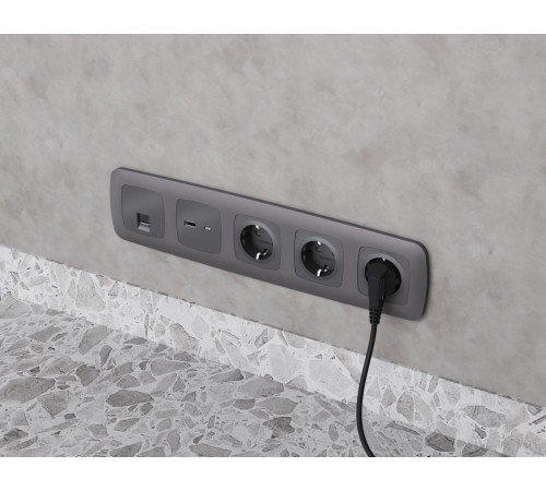 Комплект механизма компьютерной розетки Ambrella Volt RJ-45 (8P8C) CAT6A экранированной с автоматической защитной шторкой OMEGA MO662005 Антрацит серый QUANT (OP6620, VM185)