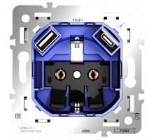 Механизм розетки с заземлением и защитными шторками 16А, с USB A+C Voltum S70 VLS0405M