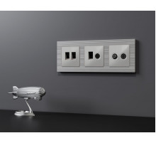 Комплект механизма компьютерной двойной розетки RJ-45 Ambrella Volt MA412110 (8P8C) CAT6 с автоматической защитной шторкой Alfa Серебро глянец Quant