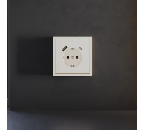 Накладка для розетки с заземлением и защитными шторками, с USB A+C Voltum S70 (хлопок) VLS001013