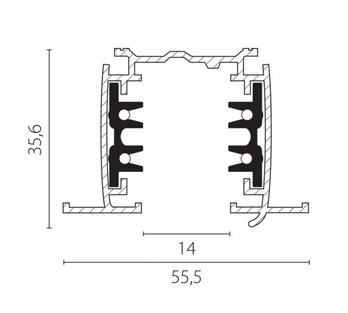 Шинопровод четырехконтактный трехфазный встраиваемый со стыковочными пазами (круглые медные жилы) 3м Lightstar Quattro 503035-R