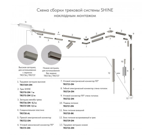 Шинопровод магнитный накладной/подвесной Denkirs Shine Base TR5716-DN