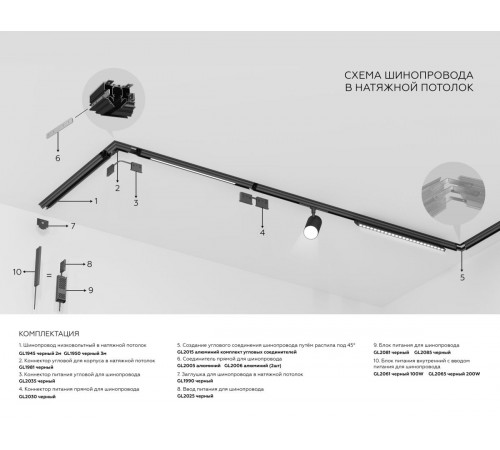Шинопровод низковольтный для монтажа в натяжной потолок Ambrella Light Track System GL1950