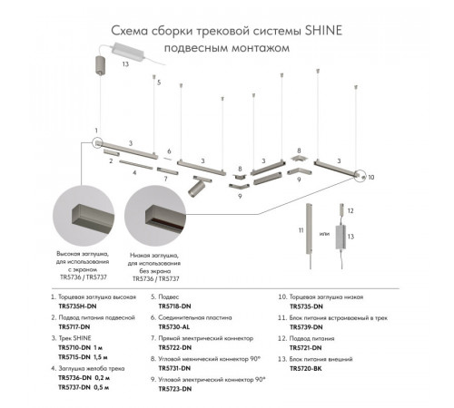 Шинопровод магнитный накладной/подвесной Denkirs Shine Base TR5716-DN
