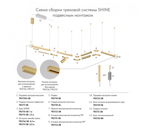 Шинопровод магнитный накладной/подвесной Denkirs Shine Base TR5716-SB