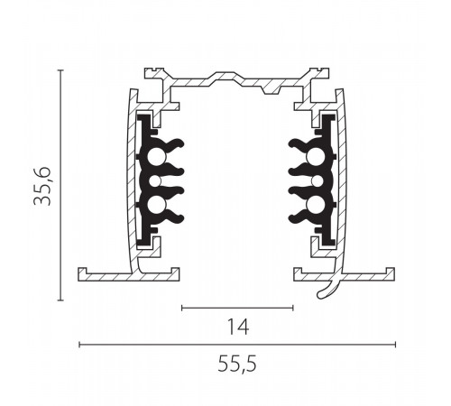 Шинопровод шестиконтактный встраиваемый трехфазный со стыковочными пазами (круглые медные жилы), 3м Lightstar Quattro/DALI/ 503038-R-DALI