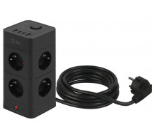 Сетевой фильтр ЭРА TWR-8es-1,5m-4USB-B башня с защитой заземлением с выключателем 8 розеток+4xUSBA+C 1,5м 16А черный Б0069072