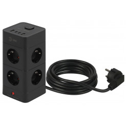 Сетевой фильтр ЭРА TWR-8es-1,5m-4USB-B башня с защитой заземлением с выключателем 8 розеток+4xUSBA+C 1,5м 16А черный Б0069072